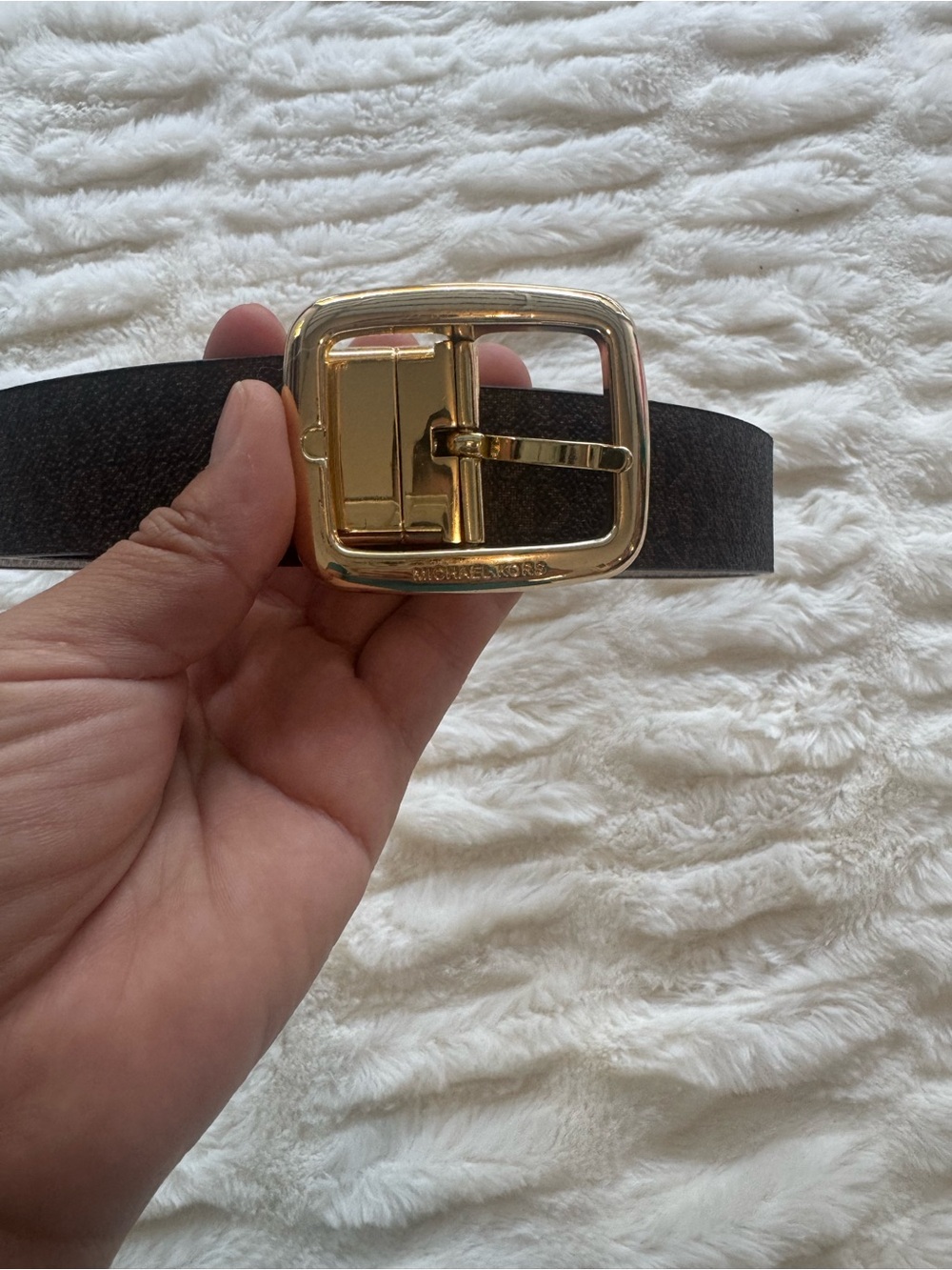 Michael Kors Women's Brown Leather Belt with Gold Buckle (Reversible)